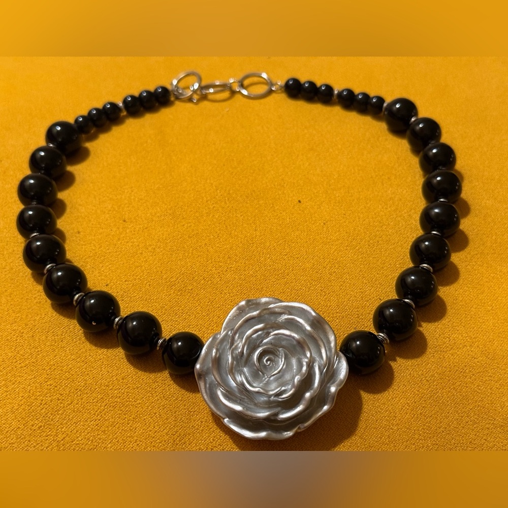 Beaded Large Floral Ceramic Statement Necklace - image 1